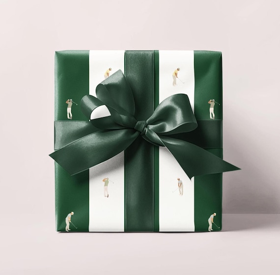 Golf Striped Wrapping Paper Roll, Golf Lover's Gift Wrap, Gift Wrap For Him, Holiday Gift Wrap, Father's Day, Christmas Wrapping Paper