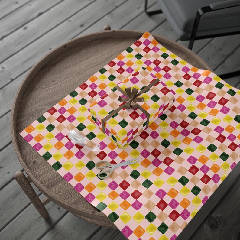 Rosa Aquarell kariertes Brett Geschenkpapierrolle, rosa Geschenkverpackung, Geburtstagsgeschenkverpackung, Feiertagsgeschenkverpackung, nettes Geschenk, Weihnachtsverpackung Bild 10