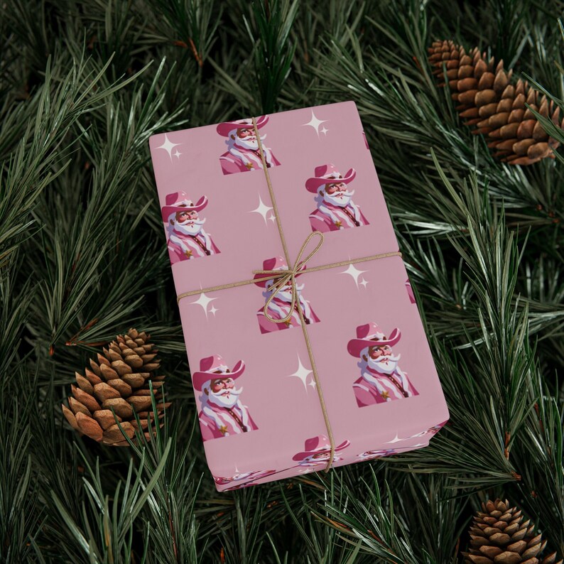 Pink Cowboy Santa Geschenkpapier, lustige Weihnachtsgeschenkverpackung Bild 6