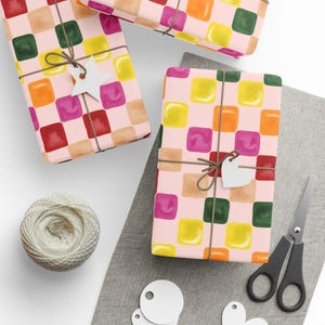 Rosa Aquarell kariertes Brett Geschenkpapierrolle, rosa Geschenkverpackung, Geburtstagsgeschenkverpackung, Feiertagsgeschenkverpackung, nettes Geschenk, Weihnachtsverpackung Bild 3