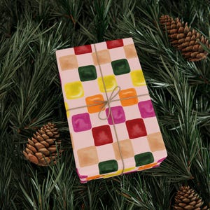 Rosa Aquarell kariertes Brett Geschenkpapierrolle, rosa Geschenkverpackung, Geburtstagsgeschenkverpackung, Feiertagsgeschenkverpackung, nettes Geschenk, Weihnachtsverpackung Bild 7
