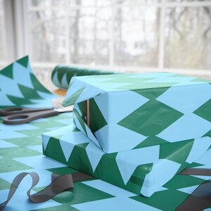Blue & Green Harlequin Wrapping Paper Roll, Christmas Wrapping Paper, Fun Wrapping, Birthday Gift Wrap, Retro Checkered Wrapping image 7