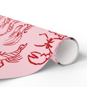 Lobster Wrapping Paper Roll, Coastal Wrapping, Pink Wrapping Paper, Cute Gift Wrap, Birthday Wrapping Paper, Holiday Gift Wrap image 2
