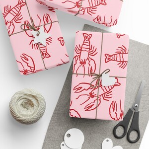 Lobster Wrapping Paper Roll, Coastal Wrapping, Pink Wrapping Paper, Cute Gift Wrap, Birthday Wrapping Paper, Holiday Gift Wrap image 4