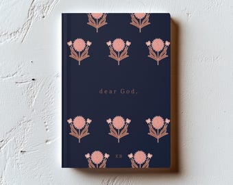 Navy Floral Personalized Matte Hardcover Journal, Dear God Custom Name or Initials Journal, Personalized Journal, Floral Gift Journal,