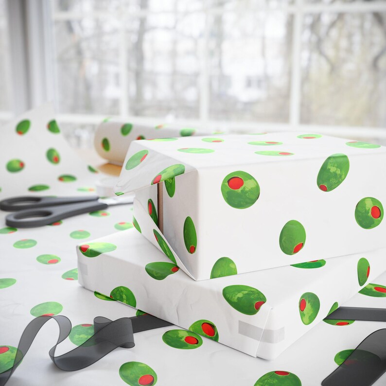 Martini Olives Wrapping Paper, Fun Wrapping Paper, Birthday Gift Wrap, Holiday Gift Wrap, Wedding Wrapping Paper, Bridal Shower Gift Wrap image 7