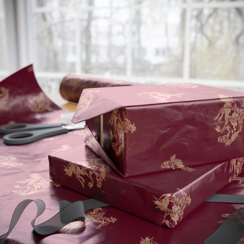 Crimson Cowboy Western Rodeo Wrapping Paper Roll, Western Christmas Gift Wrapping Paper, Western Gift Wrap, Birthday Wrapping Paper image 8