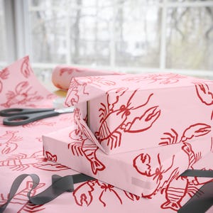 Lobster Wrapping Paper Roll, Coastal Wrapping, Pink Wrapping Paper, Cute Gift Wrap, Birthday Wrapping Paper, Holiday Gift Wrap image 6