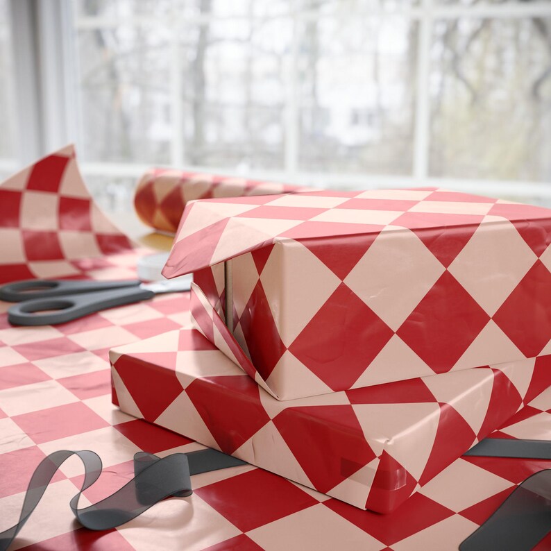 Rot & Beige karierte Geschenkpapierrolle, Weihnachtsgeschenkverpackung, Weihnachtsgeschenkverpackung, rotes Geschenkpapier, festliche Feiertagsverpackung, preppy Verpackung Bild 8