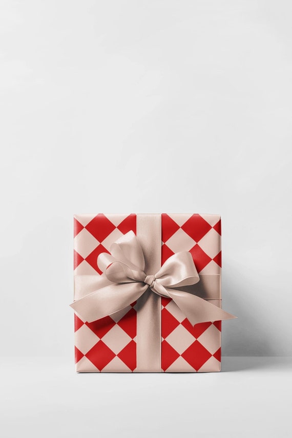 Red & Beige Checkered Wrapping Paper Roll, Holiday Gift Wrap, Christmas Gift Wrap, Red Wrapping Paper, Festive Holiday Wrap, Preppy Wrapping
