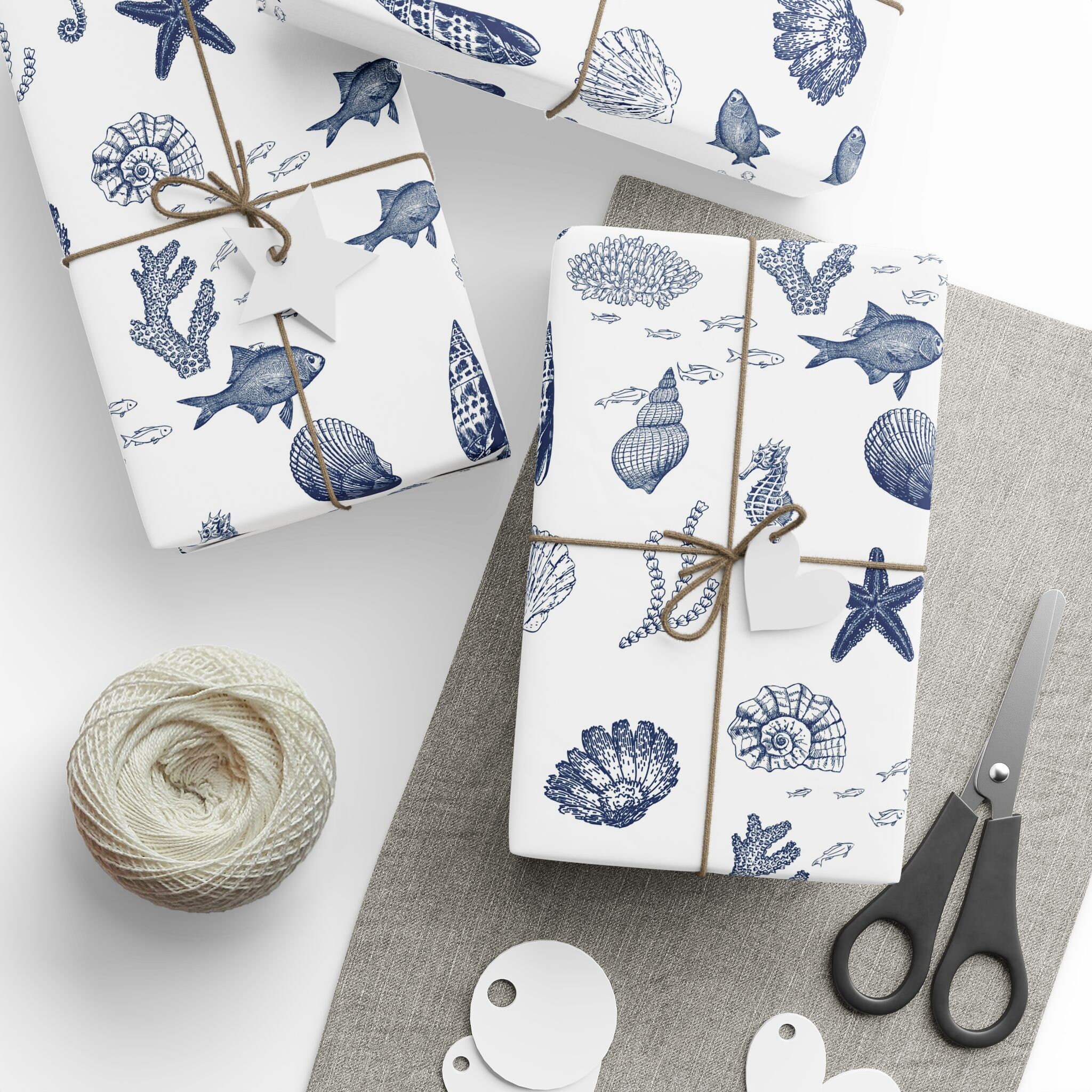 Blue Coastal Wrapping Paper Roll, Beach Wrapping, Cute Gift Wrap ...