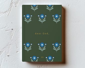 Green & Blue  Floral Personalized Matte Hardcover Journal, Dear God Custom Name or Initials Journal, Personalized Journal, Gift Journal