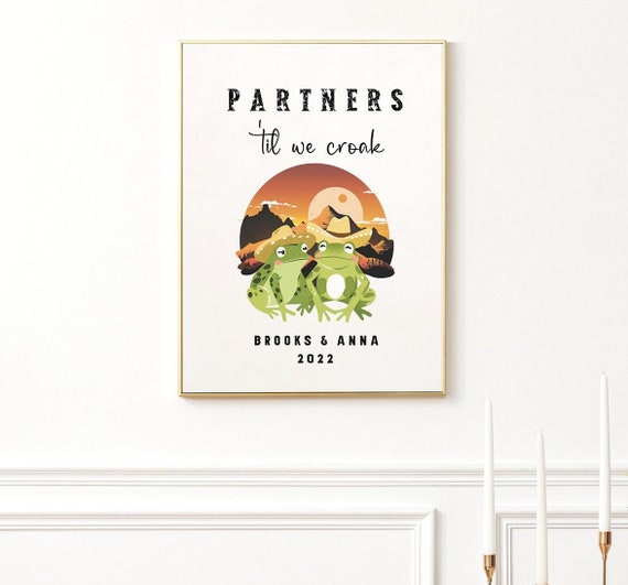 Frog Wall Art Poster, Personalized Couple Frog Poster, Western-Boho Gifts, Frog Cowboy Western, Western Apartment Decor, Unframed