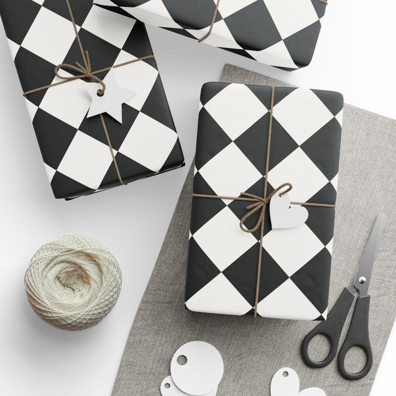 Black & White Checkered Wrapping Paper Roll, Retro Gift Wrap, Birthday Gift Wrap, Wedding Wrapping Paper, Christmas Wrapping Paper image 6