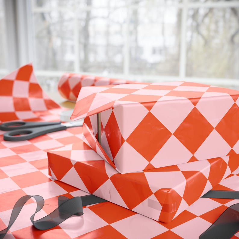 Orange & Pink Wrapping Paper Roll, Cute Gift Wrap, Holiday Gift Wrap, Christmas Gift Wrap, Preppy Gift Wrap, Pretty Gift Wrap, Gift Wrapping image 9