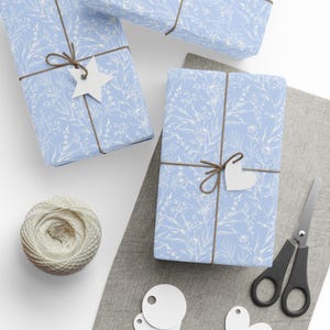 Papel de regalo floral azul francés, rollo de papel de regalo elegante imagen 7