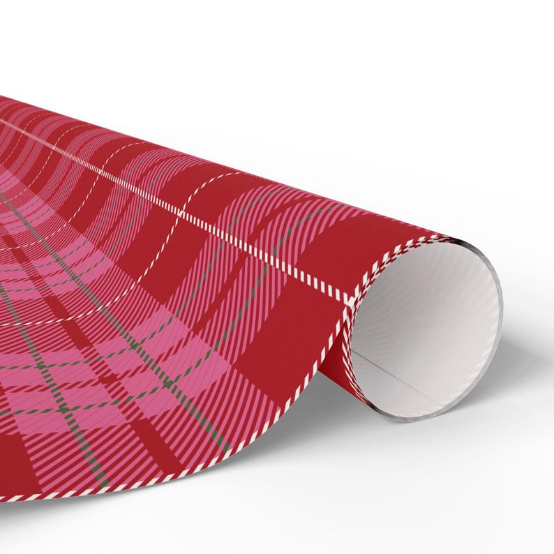 Red & Pink Plaid Wrapping Paper Roll, Plaid Holiday Wrapping Paper, Preppy Wrapping Paper, Pretty Gift Wrap, Cute Christmas Wrapping Paper image 2