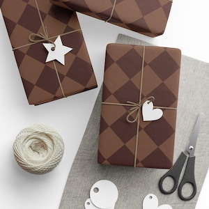 Bruin geruit inpakpapier met ruitpatroon, inpakpapier, cadeaupapier, vakantiecadeaupapier, chique cadeaupapier, preppy verpakking, verjaardagscadeau afbeelding 7