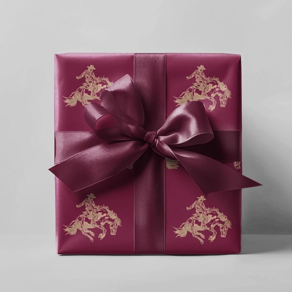 Crimson Cowboy Western Rodeo Wrapping Paper Roll, Western Christmas Gift Wrapping Paper, Western Gift Wrap, Birthday Wrapping Paper