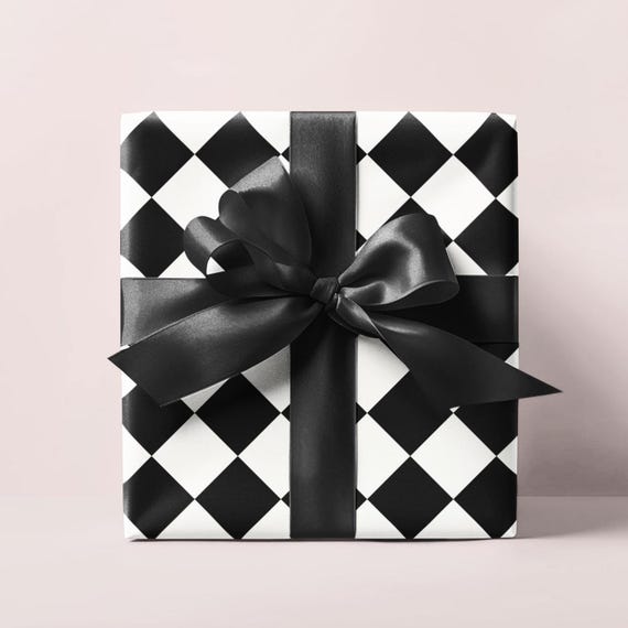Black & White Checkered Wrapping Paper Roll, Retro Gift Wrap, Birthday Gift Wrap, Wedding Wrapping Paper, Christmas Wrapping Paper