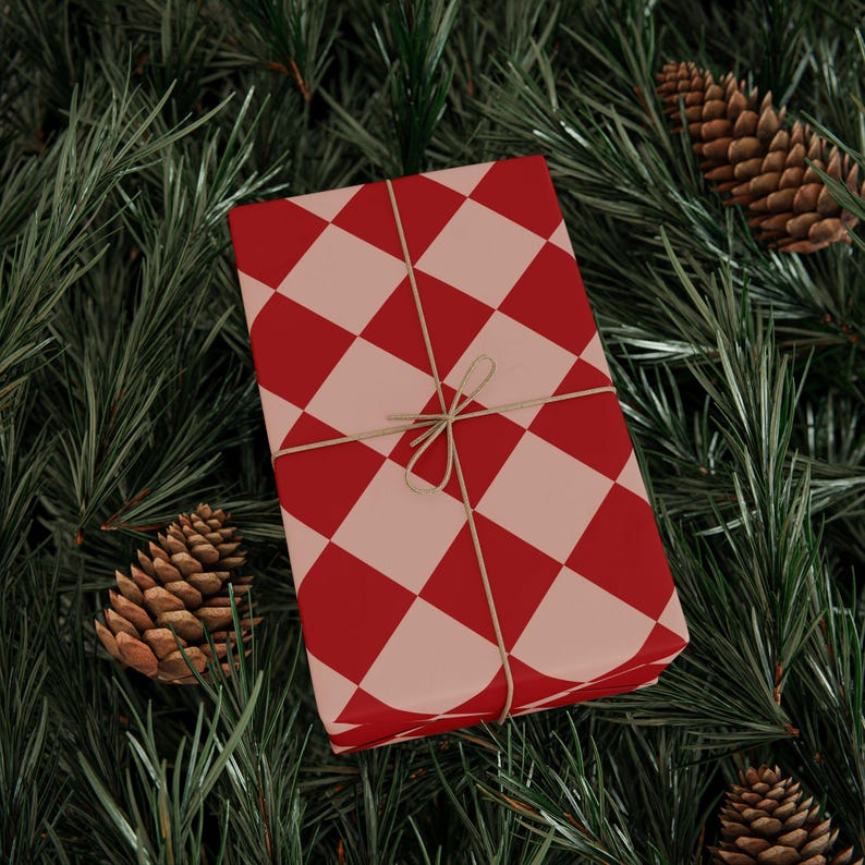Rot & Beige karierte Geschenkpapierrolle, Weihnachtsgeschenkverpackung, Weihnachtsgeschenkverpackung, rotes Geschenkpapier, festliche Feiertagsverpackung, preppy Verpackung Bild 6