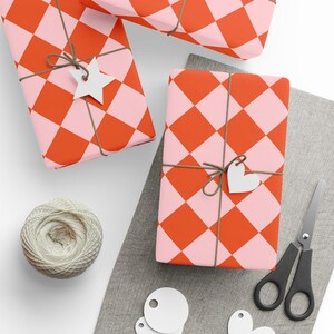 Orange & Pink Wrapping Paper Roll, Cute Gift Wrap, Holiday Gift Wrap, Christmas Gift Wrap, Preppy Gift Wrap, Pretty Gift Wrap, Gift Wrapping image 3
