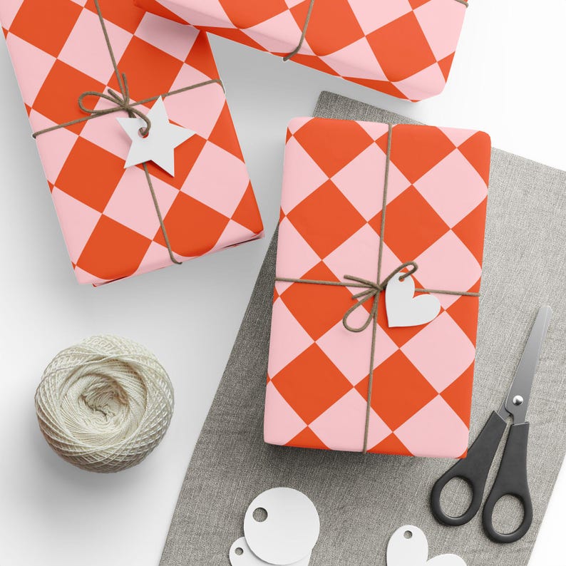 Orange & Pink Wrapping Paper Roll, Cute Gift Wrap, Holiday Gift Wrap, Christmas Gift Wrap, Preppy Gift Wrap, Pretty Gift Wrap, Gift Wrapping image 3