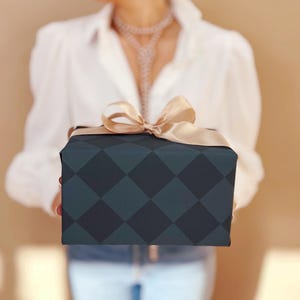 Navy Blue Diamond Checkered Wrapping Paper Roll, Elegant Gift Wrap, Holiday Gift Wrap, Christmas Wrapping Paper, Birthday Wrapping Paper image 2