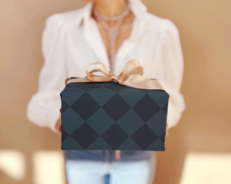 Navy Blue Diamond Checkered Wrapping Paper Roll, Elegant Gift Wrap, Holiday Gift Wrap, Christmas Wrapping Paper, Birthday Wrapping Paper image 2