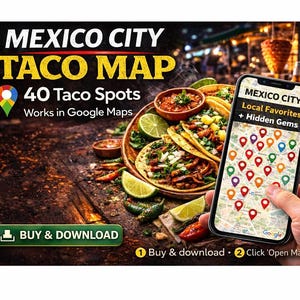 Mapa de tacos de la Ciudad de México, 40 favoritos locales, joyas ocultas (Descarga digital)
