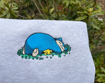 Snorlax Sweatshirt - Snorlax Inspired Embroidered Tshirt - Cute Pokemon Gift - Pokemon Adult Gift