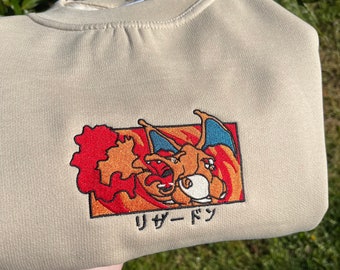 Sudadera Charizard Pokemon - Sudadera bordada inspirada en Pokemon - Regalo para adultos Pokemon - Ropa para fans de Nintendo