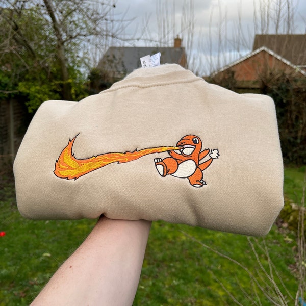 Charmander Sweatshirt - Pokemon Inspired Embroidered Sweatshirt - Cute Pokemon Gift - Nintendo Fan Apparel