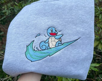 Squirtle Sweatshirt - Pokemon Inspired Embroidered Sweatshirt - Cute Pokemon Gift - Nintendo Fan Apparel