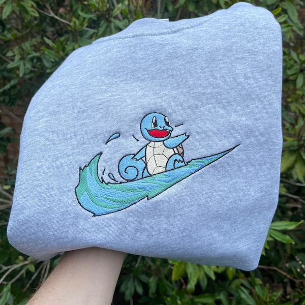 Squirtle Sweatshirt - Pokemon Inspired Embroidered Sweatshirt - Cute Pokemon Gift - Nintendo Fan Apparel