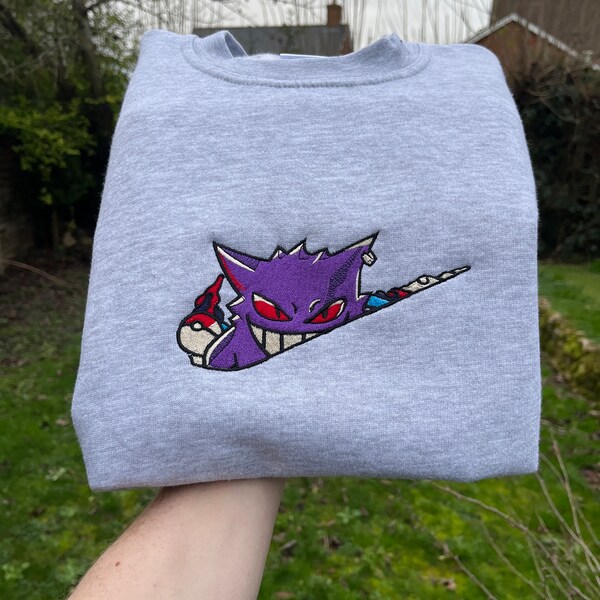 Gengar Sweatshirt - Pokemon Inspired Embroidered Sweatshirt - Gengar Hoodie - Pokemon Gift - Nintendo Fan Apparel