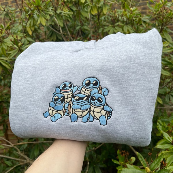 Squirtle Squad Sweatshirt - Squirtle Inspired Embroidered Sweatshirt, Adult Pokemon Gift, Squad of Squirtle, Personal Anime Gift Hoodie