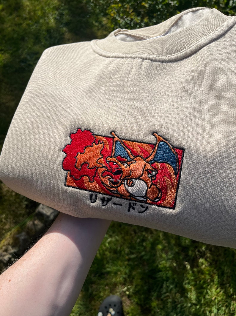 Charizard Pokemon Sweatshirt Pokemon Inspired Embroidered Sweatshirt Pokemon Adult Gift Nintendo Fan Apparel image 3