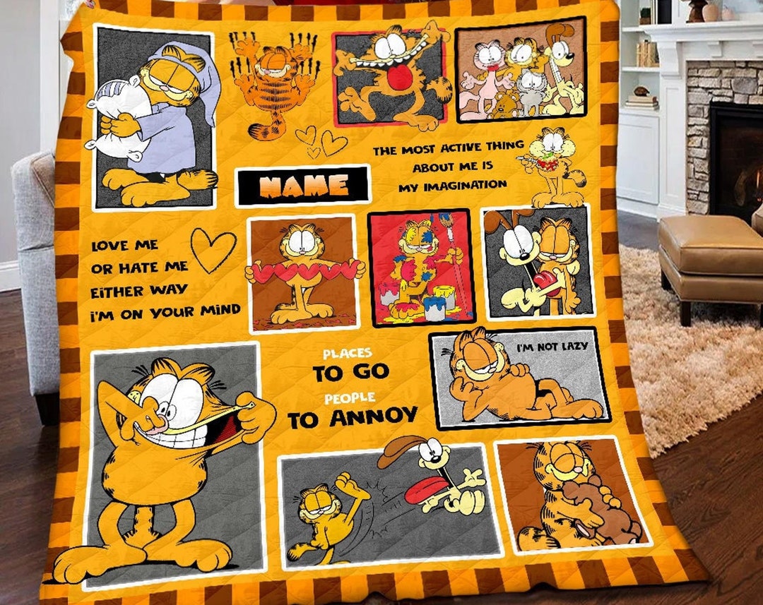 Personalized Garfield Blanket Garfield Cat Fleece Blanket Etsy