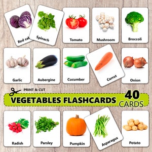 40 Vegetables Flash Cards (Real Pictures) • Montessori Cards • Flashcards Nomenclature • Printable Cards For Kids
