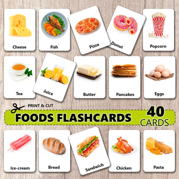 40 Foods Flash Cards (Real Pictures) • Montessori Cards • Flashcards Nomenclature • Printable Cards For Kids