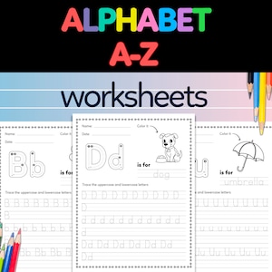 A-Z Arbeitsblätter zur Alphabet Buchstabenverfolgung. 26 Seiten zum Ausmalen