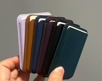 Carteira MagSafe de couro vegano: porta-cartões magnético para iPhone 12-16