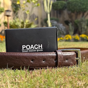 Men&#39;s Leather Belt, Ostrich Pattern Leather Belt , Genuine Cowhide Leather