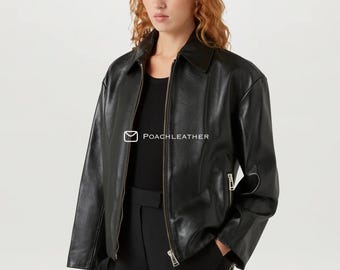 Handmade Lambskin Leather Bomber Jacket - Women's Black Jacket