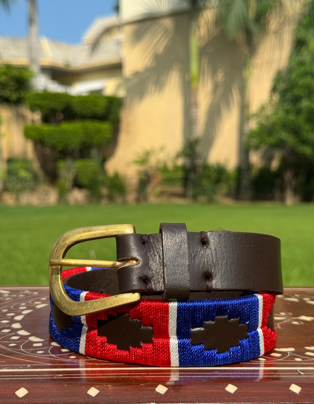 Hand embroidered polo belt
