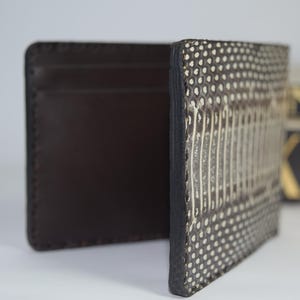 Cartera de piel de serpiente para hombre, plegable, cosida a mano, piel exótica, interior de piel de vaca, regalo para él, cartera RFID