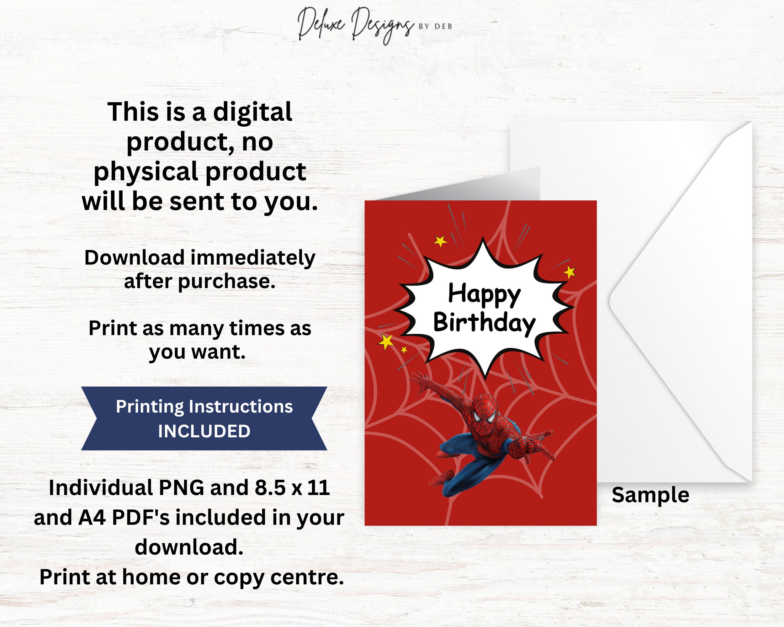 5x7 Spiderman Birthday Card Printable 8.5 X 11 and A4 Pdf's PNG ...
