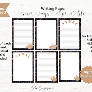 Printable Esoteric/Mystical/Celestial Writing Paper - 6 styles - 3 Sizes - 8.5 x 11, A4, A5 PDF&#39;s and PNG&#39;S - Penpal, Planner, Stationary