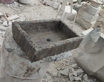 Travertine Marble Sink: Natural Stone Washbasin (15,7" x21,6" x6")